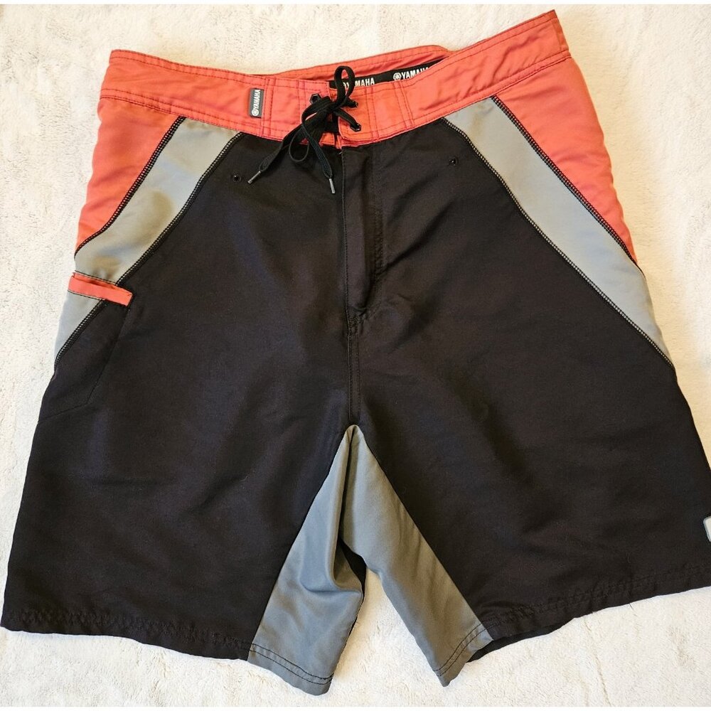 Yamaha Shorts Mens 36 Black Orange Gray Drawstring Padded Embroidered